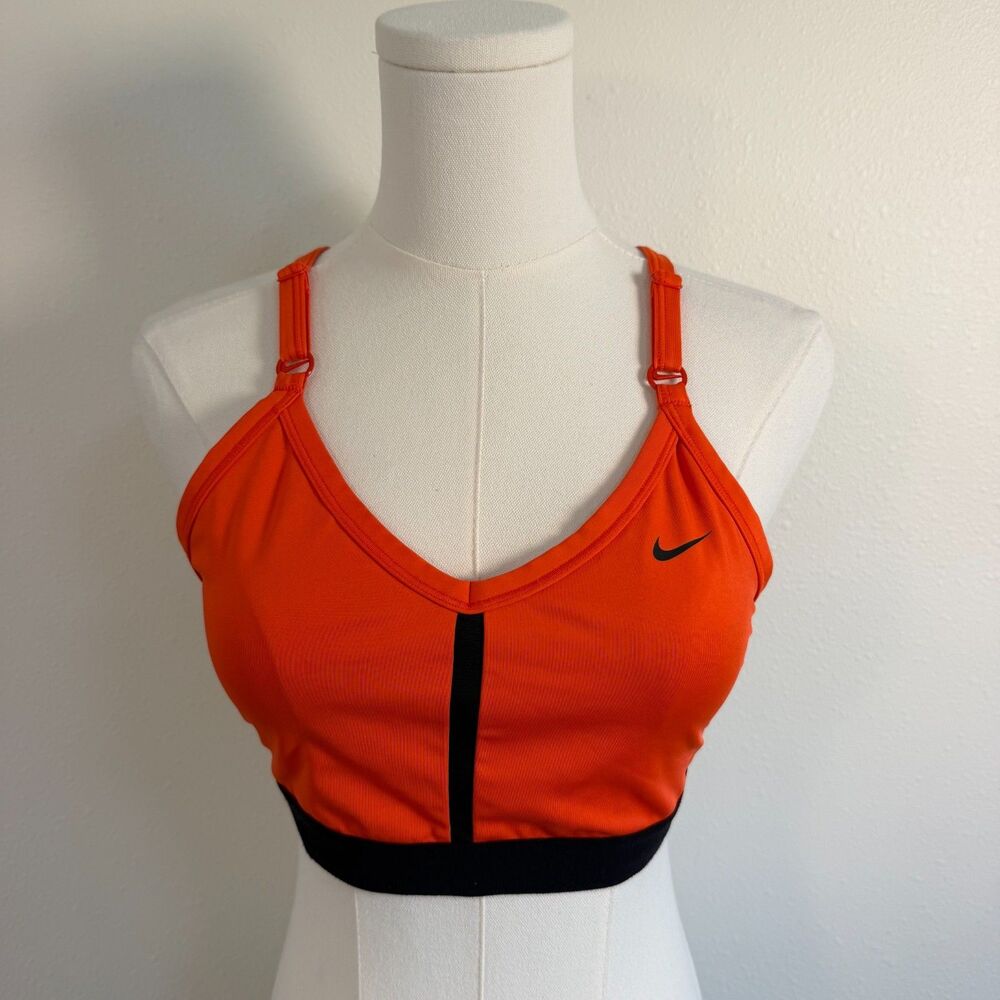 Nike Dri-FIT Sports Bra Womens Large Orange Black Adjustable Straps Mesh